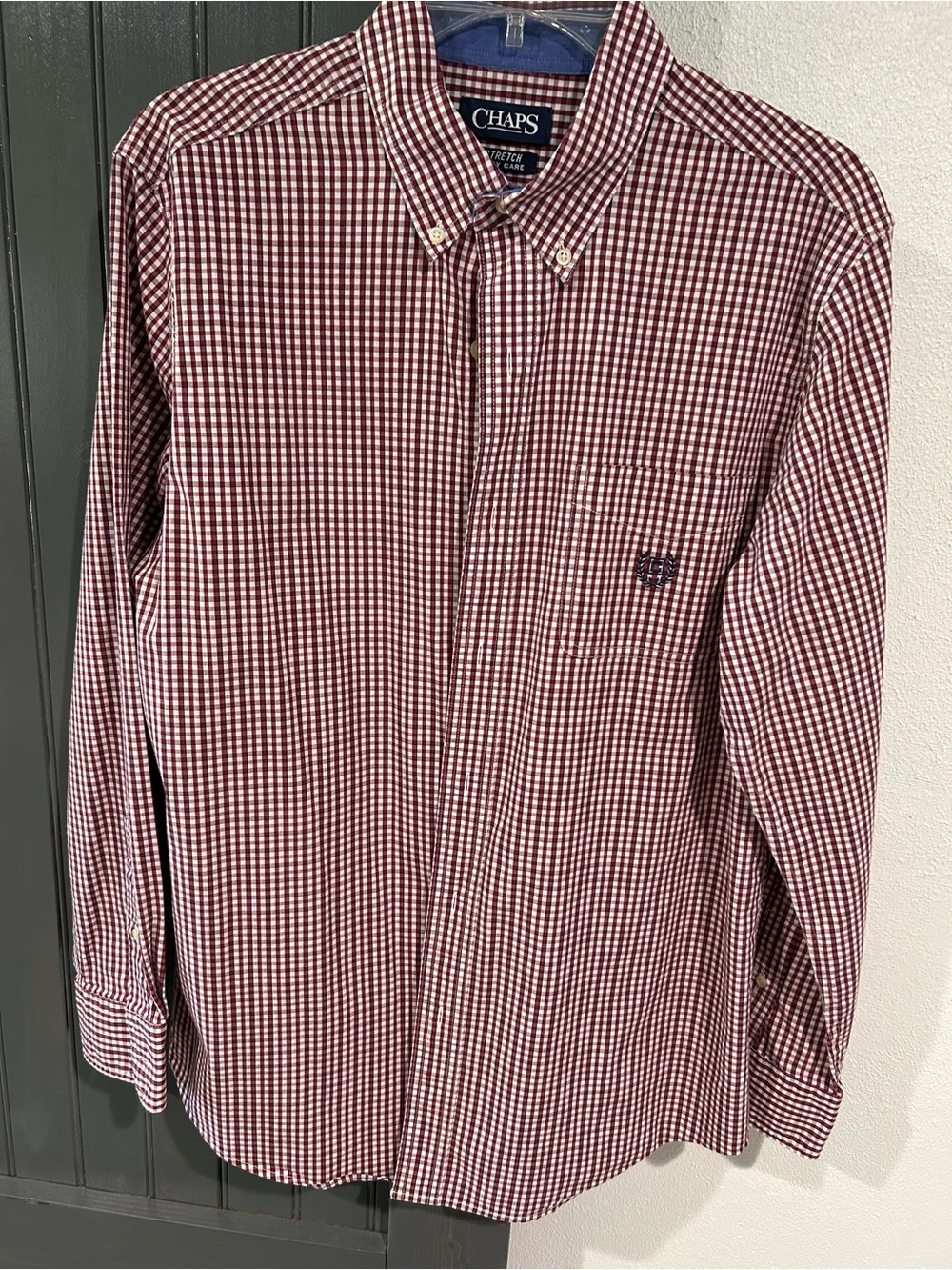 Chaps Men’s Burgundy & White Gingham Button-Down Shirt